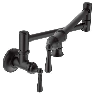 Click here to see Moen S664BL Moen Traditional Wall-Mount Two Handle Pot Filler Faucet, Matte Black - S664BL