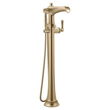 Click here to see Brizo T70161-GL Brizo Rook Single-Handle Freestanding Tub Filler with 1.75 GPM Hand Shower, Channel Spout, Lever Handle, ADA, Brilliance Luxe Gold - T70161-GL
