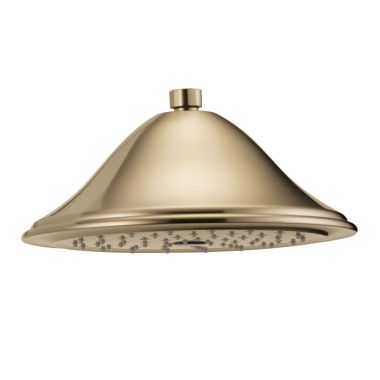 Click here to see Brizo RP52090GL Brizo Traditional 9in Round Raincan Shower Head, Single-Function, 1.75 GPM, Touch-Clean Nozzles, WaterSense, Ceiling-Mount, Luxe Gold - RP52090GL