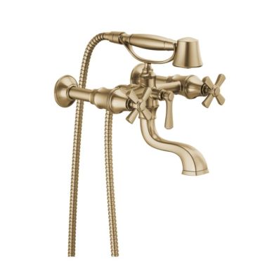 Click here to see Brizo T70361-GL Brizo Rook Two-Handle Multi-Mount Tub Faucet Trim with 1.75 GPM Hand Shower, Cross Handles, Brilliance Luxe Gold - T70361-GL