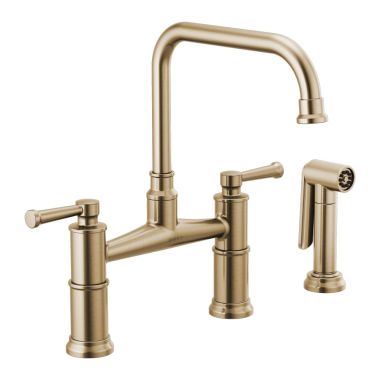 Click here to see Brizo 62525LF-GL Brizo Artesso Two-Handle Bridge Kitchen Faucet w/ Side Spray, Luxe Gold - 62525LF-GL