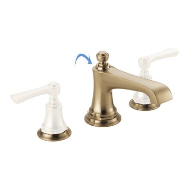 Click here to see Brizo 65360LF-GLLHP Brizo Rook Two-Handle Widespread Brilliance Luxe Gold Bathroom Faucet with Metal Pop-Up Drain, 1.5 GPM, Three-Hole, Less Handles - 65360LF-GLLHP
