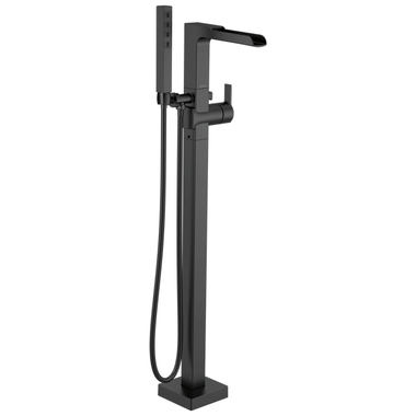 Click here to see Delta T4768-BLFL Delta Ara Single-Handle Freestanding Tub Filler Trim with 1.75 GPM Single-Setting Hand Shower, H2Okinetic, Channel Spout, Lever Handles, Matte Black - T4768-BLFL
