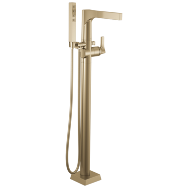 Click here to see Delta T4774-CZFL Delta Zura Single-Handle Freestanding Tub Filler Trim with 1.75 GPM Single-Setting Hand Shower, H2Okinetic, Touch-Clean, Lever Handles, Champagne Bronze - T4774-CZFL