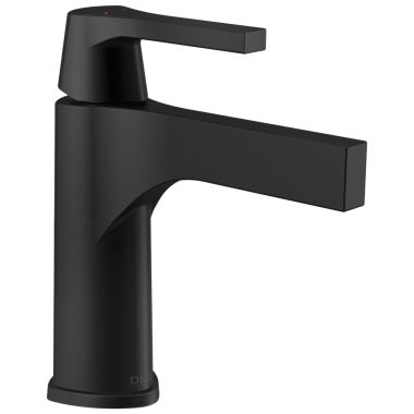 Click here to see Delta 574-BLMPU-DST Delta Zura Matte Black Lavatory Faucet with Escutcheon, Metal Pop-Up, 1.2 GPM, Single-Handle, DIAMOND Seal, Lever Handle - 574-BLMPU-DST