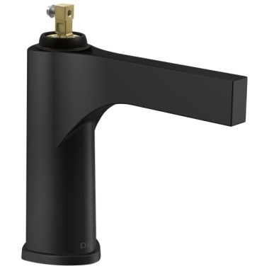 Click here to see Delta 574-BLLPU-LHP-DST Delta Zura Matte Black Lavatory Faucet with Escutcheon, Less Pop-Up, 1.2 GPM, Single-Handle, DIAMOND Seal, Lever Handle - 574-BLLPU-LHP-DST