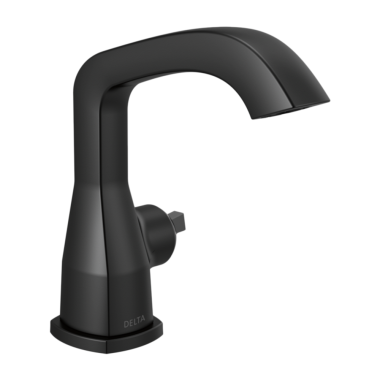 Click here to see Delta 576-BLLPU-LHP-DST Delta Stryke Matte Black Lavatory Faucet with Escutcheon, Less Pop-Up, 1.2 GPM, Less Handle, DIAMOND Seal - 576-BLLPU-LHP-DST