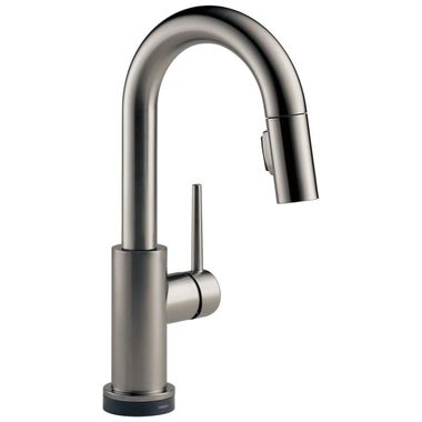 Click here to see Delta 9959T-KS-DST Delta Trinsic Single-Handle Black Stainless Pull-Down Bar/Prep Faucet, 1.8 GPM, Lever Handle, Diamond Seal Technology, ADA, Touch2O - 9959T-KS-DST