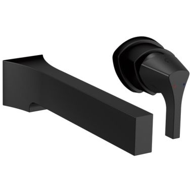 Click here to see Delta T574LF-BLWL Delta Zura Two-Hole Wall-Mount Matte Black Lavatory Faucet, Less Drain, 1.2 GPM, Single-Handle, Lever Handle, Less Rough-In - T574LF-BLWL