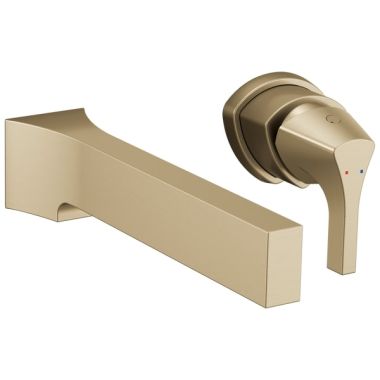 Click here to see Delta T574LF-CZWL Delta Zura Two-Hole Wall-Mount Champagne Bronze Lavatory Faucet, Less Drain, 1.2 GPM, Single-Handle, Lever Handle, Less Rough-In - T574LF-CZWL