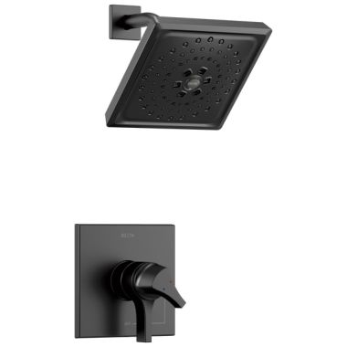 Click here to see Delta T17274-BL Delta Zura Monitor 17 Series Two-Handle H2Okinetic Rain Shower Faucet with Volume Control, 1.75 GPM, Lever Handles, ADA, Matte Black - T17274-BL