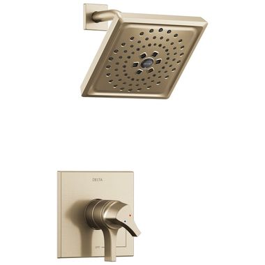 Click here to see Delta T17274-CZ Delta Zura Monitor 17 Series Two-Handle H2Okinetic Rain Shower Faucet with Volume Control, 1.75 GPM, Lever Handles, ADA, Champagne Bronze - T17274-CZ