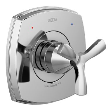 Click here to see Delta T140766 Delta Stryke Single-Function Monitor 14 Series Chrome Pressure Balance Valve Only Trim, Single Helo Handle, Less Rough-In, ADA - T140766