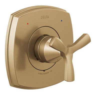 Click here to see Delta T140766-CZ Delta Stryke Single-Function Monitor 14 Series Champagne Bronze Pressure Balance Valve Only Trim, Single Helo Handle, Less Rough-In, ADA - T140766-CZ