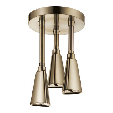 Click here to see Delta 57140-CZ Delta Zura Single-Spray Setting Raincan Showerhead, WaterSense Certified, H2Okinetic Technology, 1.75 GPM, Champagne Bronze - 57140-CZ