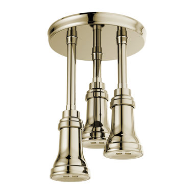 Click here to see Delta 57190-PN Delta Pendant 1.75 GPM Single-Setting Spray Raincan Showerhead with H2Okinetic Technology and PowerDrench Spray, Polished Nickel -  57190-PN