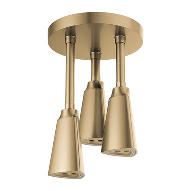 Click here to see Delta 57140-CZ25-L Delta H2Okinetic Single-Setting Adjustable Pendant Raincan Shower Head with Hydrogenerator-Powered LED Light, 2.5 GPM, Champagne Bronze - 57140-CZ25-L