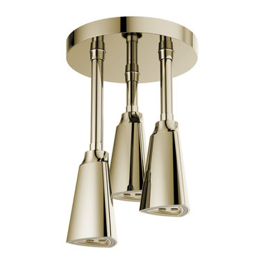 Click here to see Delta 57140-PN25-L Delta H2Okinetic Single-Setting Adjustable Pendant Raincan Shower Head with Hydrogenerator-Powered LED Light, 2.5 GPM, Polished Nickel - 57140-PN25-L