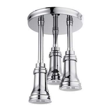 Click here to see Delta 57190-25-L Delta LED Pendant 2.5 GPM Single-Setting Spray Raincan Showerhead with H2Okinetic Technology and PowerDrench Spray, Chrome - 57190-25-L