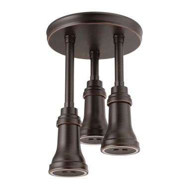 Click here to see Delta 57190-RB25-L Delta LED Pendant 2.5 GPM Single-Setting Spray Raincan Showerhead with H2Okinetic Technology and PowerDrench Spray, Venetian Bronze - 57190-RB25-L