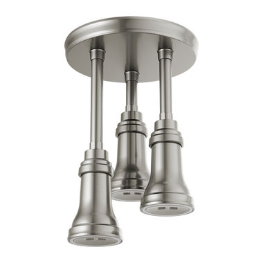 Click here to see Delta 57190-SS25-L Delta LED Pendant 2.5 GPM Single-Setting Spray Raincan Showerhead with H2Okinetic Technology and PowerDrench Spray, Stainless - 57190-SS25-L