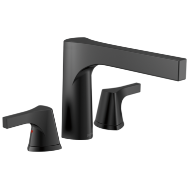 Click here to see Delta T2774-BL Delta Zura Two-Handle Roman Tub Faucet Trim, Angular Spout, Lever Handles, ADA-Compliant, Matte Black - T2774-BL