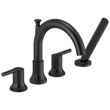 Click here to see Delta T4759-BL Delta Trinsic Two-Handle Roman Tub Faucet Trim with 1.75 GPM Single-Setting Hand Shower, Touch-Clean, High Arc Spout, Lever Handles, Matte Black - T4759-BL