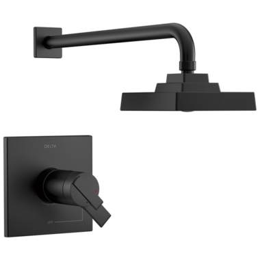 Click here to see Delta T17T267-BL Delta Ara TempAssure 17T Series Two-Handle H2Okinetic Shower Faucet with Single-Setting Rain Showerhead, 1.75 GPM, Lever Handles, Matte Black - T17T267-BL