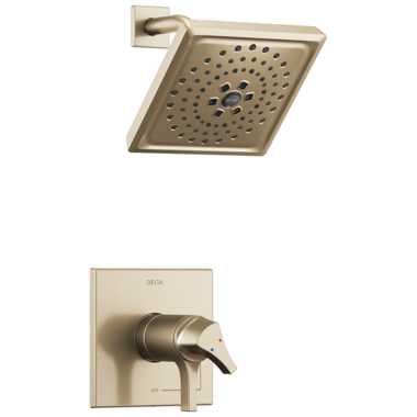 Click here to see Delta T17T274-CZ Delta Zura TempAssure 17T Series H2Okinetic Shower Faucet with 3-Setting Rain Showerhead, 1.75 GPM, Two Lever Handles, ADA, Champagne Bronze - T17T274-CZ