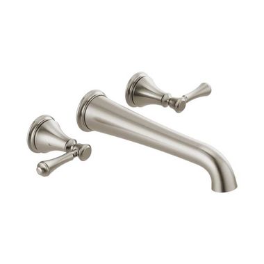 Click here to see Delta T5797-SSWL Delta Traditional Two-Handle Three-Hole Wall-Mount Tub Faucet Trim, Two Lever Handles, ADA-Compliant, Solid Brass Body, Stainless - T5797-SSWL