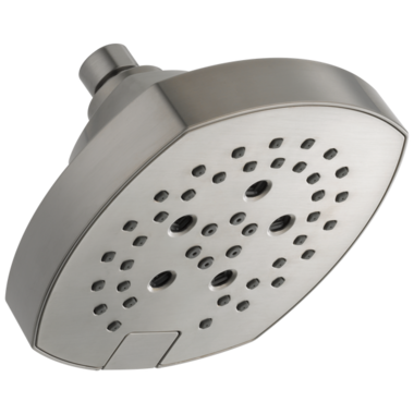 Click here to see Delta 52663-SS Delta H2Okinetic Five-Setting Shower Head with Push Button Diverter, 1.75 GPM, Stainless - 52663-SS