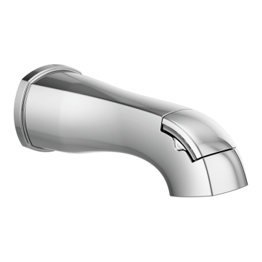 Click here to see Delta RP93376 Delta Stryke 8in Diverter Chrome Metal Tub Spout with Pull-Up Diverter, Wall-Mount, Single-Hole Installation, for use with Stryke Tub/Shower Trim - RP93376
