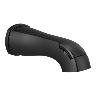 Click here to see Delta RP93376BL Delta Stryke 8in Diverter Matte Black Metal Tub Spout with Pull-Up Diverter, Wall-Mount, Single-Hole Installation, for use with Stryke Tub/Shower Trim - RP93376BL