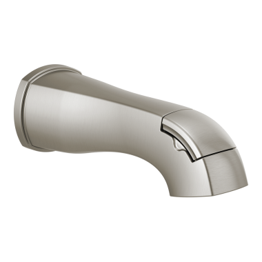 Click here to see Delta RP93376SS Delta Stryke 8in Diverter Stainless Metal Tub Spout with Pull-Up Diverter, Wall-Mount, Single-Hole Installation, for use with Stryke Tub/Shower Trim - RP93376SS