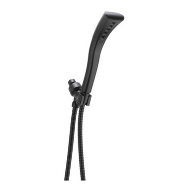 Click here to see Delta 54421-BL-PK Delta H2Okinetic Single-Setting Wall-Mount Hand Shower with Metal Stretchable Hose, 1.75 GPM, Dual-Check Valves, Lumicoat Matte Black - 54421-BL-PK