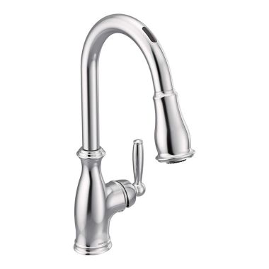Click here to see Moen 7185EWC Moen Brantford MotionSense Wave Single Handle High Arc Pull-Down Kitchen Faucet, Chrome - 7185EWC