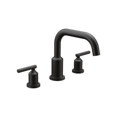 Click here to see Moen T961BL Moen Gibson Two-Handle Roman Tub Faucet Trim, Angular Spout, Lever Handles, M-PACT, Matte Black - T961BL