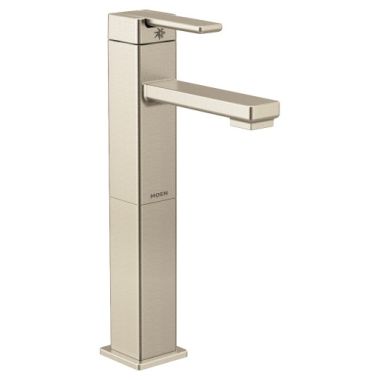 Click here to see Moen S6712BN Moen 90 Degree 3/8in Single-Handle High-Arc Brushed Nickel Vessel Bathroom Faucet, WaterSense, 1.2 GPM - S6712BN