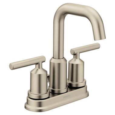 Click here to see Moen 6150BN Moen Gibson Two-Handle High-Arc Centerset Brushed Nickel Bathroom Faucet with Metal Pop-Up, 1.2 GPM, Lever Handles, WaterSense, ADA - 6150BN