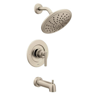 Click here to see Moen T3003EPBN Moen Gibson Posi-Temp Tub/Shower Faucet with 1.75 GPM Rainshower, 1-Function, Single Lever Handle, M-PACT, Eco-Performance, Brushed Nickel - T3003EPBN
