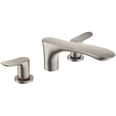 Click here to see Toto TBG01201U#BN TOTO GO Two-Handle Three-Hole Roman Tub Faucet Trim, Angular Spout, Lever Handles, ADA, Brass, Brushed Nickel - TBG01201U#BN