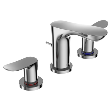 Click here to see Toto TLG01201U#CP TOTO GO 5” Deck Mount Polished Chrome Two-Handle Widespread Bathroom Sink Faucet with Metal Pop-Up Drain, 1.2 GPM, Three-Hole, Lever Handles - TLG01201U#CP