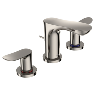 Click here to see Toto TLG01201U#PN TOTO GO 5” Deck Mount Polished Nickel Two-Handle Widespread Bathroom Sink Faucet with Metal Pop-Up Drain, 1.2 GPM, Three-Hole, Lever Handles - TLG01201U#PN