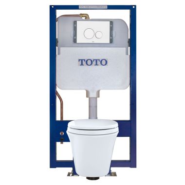 Click here to see Toto CWT486MFG#WH TOTO Maris Wall-Hung Elongated Toilet and DuoFit in-wall 0.9 and 1.6 GPF Tank System Copper Supply Line, Cotton White - CWT486MFG#WH
