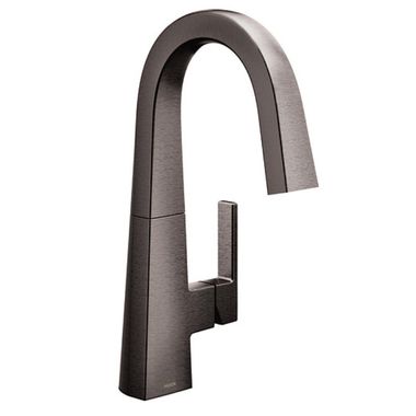 Click here to see Moen S55005BLS Moen Nio Single Handle Bar/Prep Faucet, Handle Accent Option Included, Black Stainless - S55005BLS