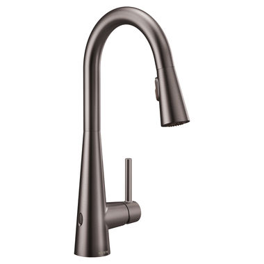 Click here to see Moen 7864EWBLS Moen Sleek Single Handle High Arc Pull-Down Kitchen Faucet w/ MotionSense Wave, Black Stainless - 7864EWBLS