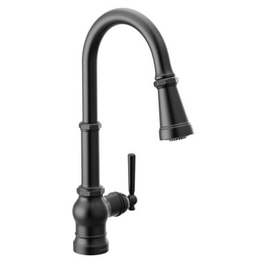Click here to see Moen S72003BL Moen Paterson Single-Handle Pull-Down Kitchen Faucet w/ Both Lever/Wheel Handles, Matte Black - S72003BL
