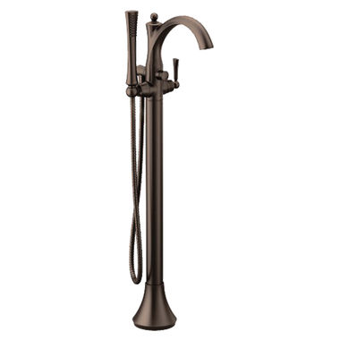 Click here to see Moen 655ORB Moen Wynford 6 GPM Freestanding Tub Filler with 1.75 GPM Single-Function Hand Shower, 59in Metal Hose, Single Lever Handle, Oil Rubbed Bronze - 655ORB