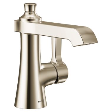 Click here to see Moen S6981NL Moen Flara Single-Handle Polished Nickel Bathroom Faucet with Metal Pop-Up, 1.2 GPM, Single-Hole, Lever Handle, ADA-Compliant, WaterSense - S6981NL