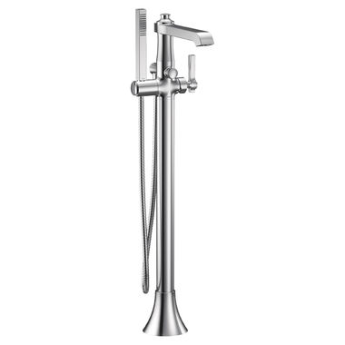 Click here to see Moen S931 Moen Flara Single-Function 6 GPM Freestanding Tub Filler with 1.75 GPM Hand Shower, Single Lever Handle, Polished Chrome - S931